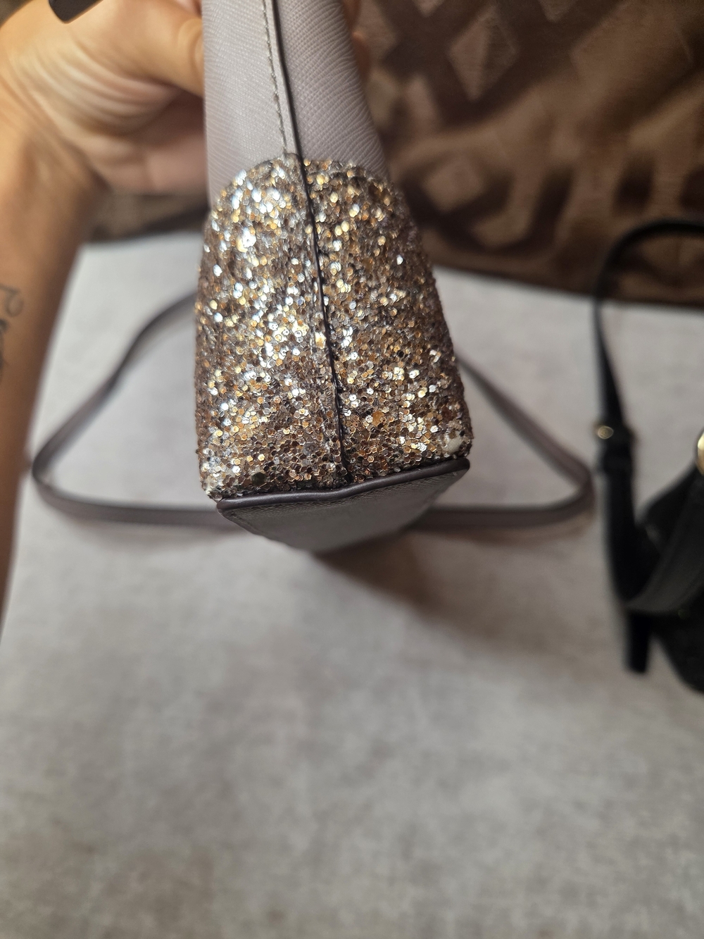 Kate Spade Black Tote & Taupe Crossbody with Glitter Trim-Lot Of 2 - Picture 3 of 13